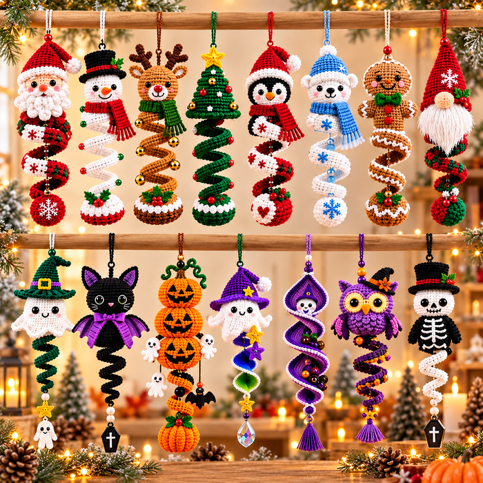 50+ Halloween & Christmas Crochet Spiral Patterns PDF – Holiday Ornament Bundle