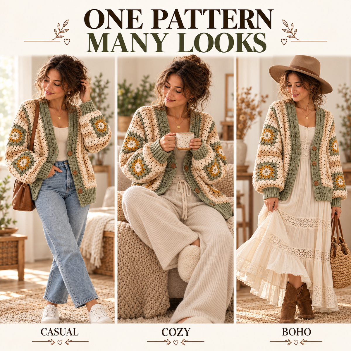 Beginner Granny Square Cardigan Crochet Pattern – Oversized Sweater PDF, XS–5XL
