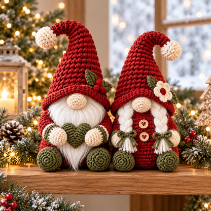 Crochet Christmas Gnome Pattern PDF, Holiday Gnome Couple Amigurumi Decor