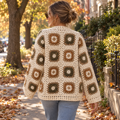 Granny Square Cardigan Crochet Pattern – Oversized Boho Sweater PDF