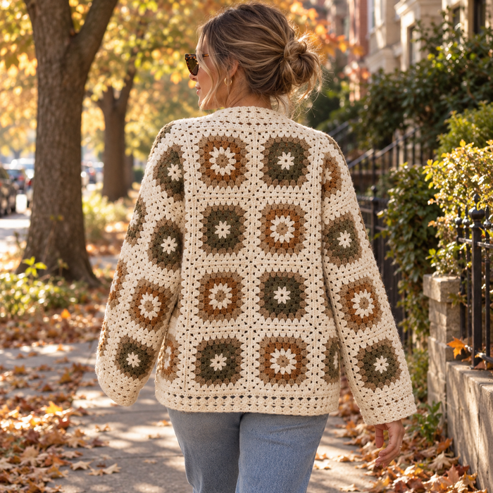 Granny Square Cardigan Crochet Pattern – Oversized Boho Sweater PDF