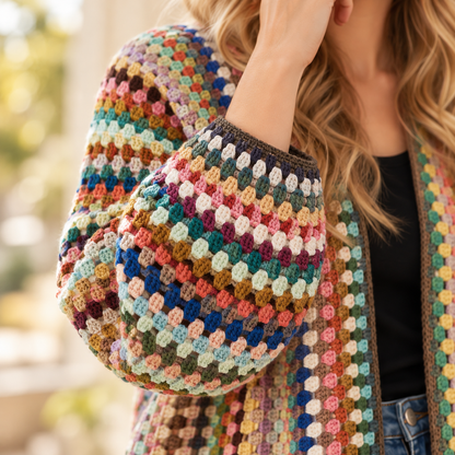 Granny Stitch Cardigan Crochet Pattern – Long Striped Sweater PDF, S–3XL