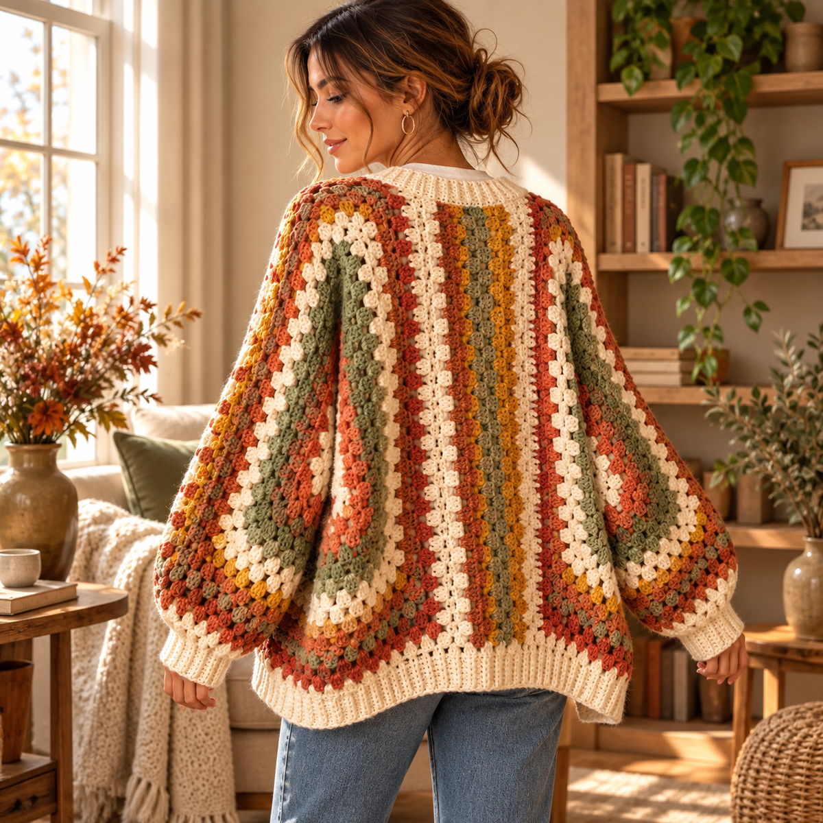 Hexagon Sweater Crochet Pattern PDF – Granny Stitch Oversized Cardigan