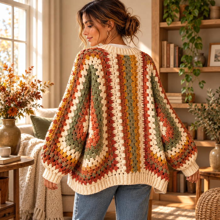 Hexagon Sweater Crochet Pattern PDF – Granny Stitch Oversized Cardigan