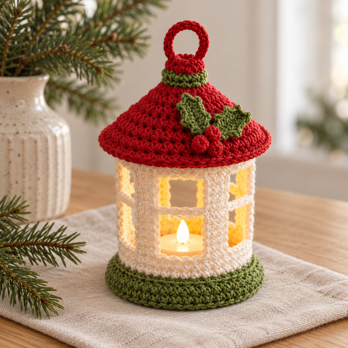 Crochet Christmas Lantern Pattern PDF – Mini LED Holiday Decor