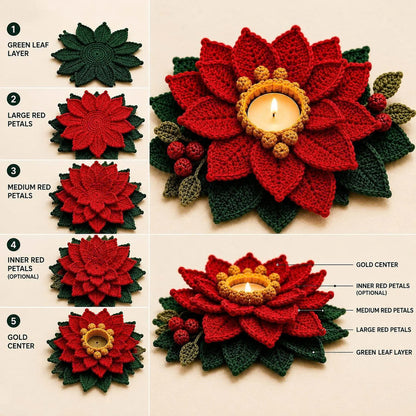 Poinsettia Tealight Holder Crochet Pattern PDF | Christmas Flower Decor