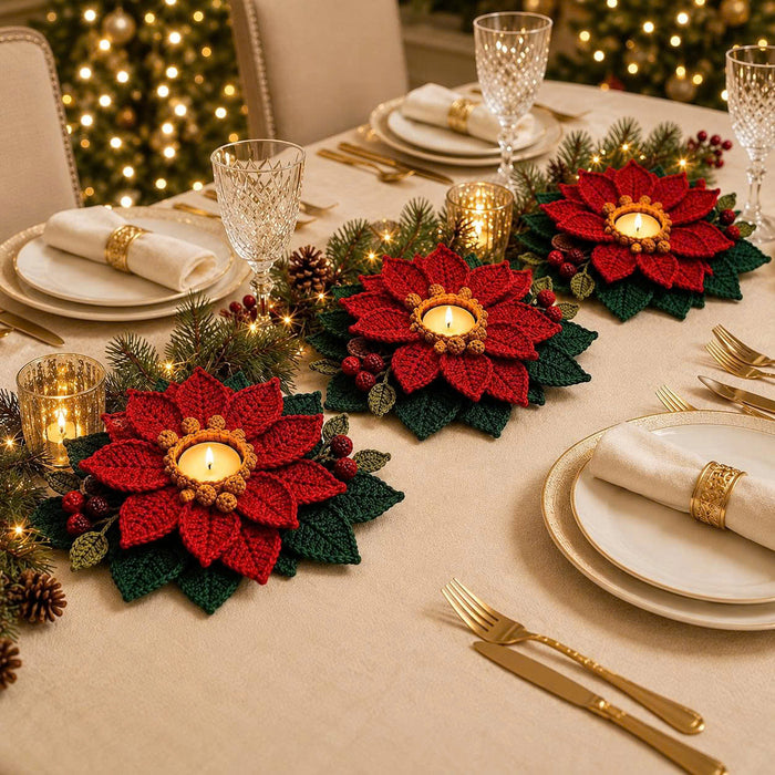 Poinsettia Tealight Holder Crochet Pattern PDF | Christmas Flower Decor