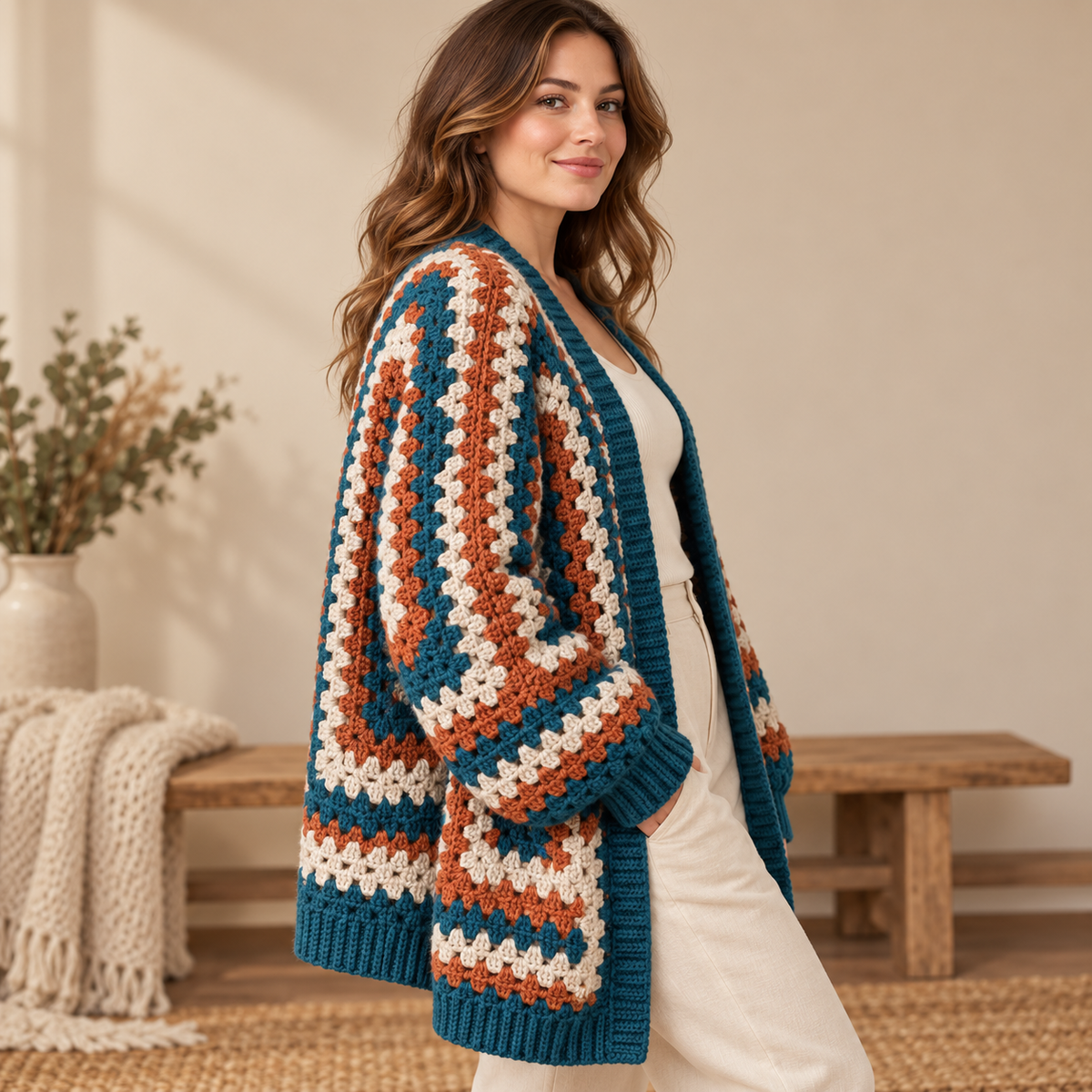 Hexagon Cardigan Crochet Pattern PDF – Modern Hexi Sweater XS–5XL