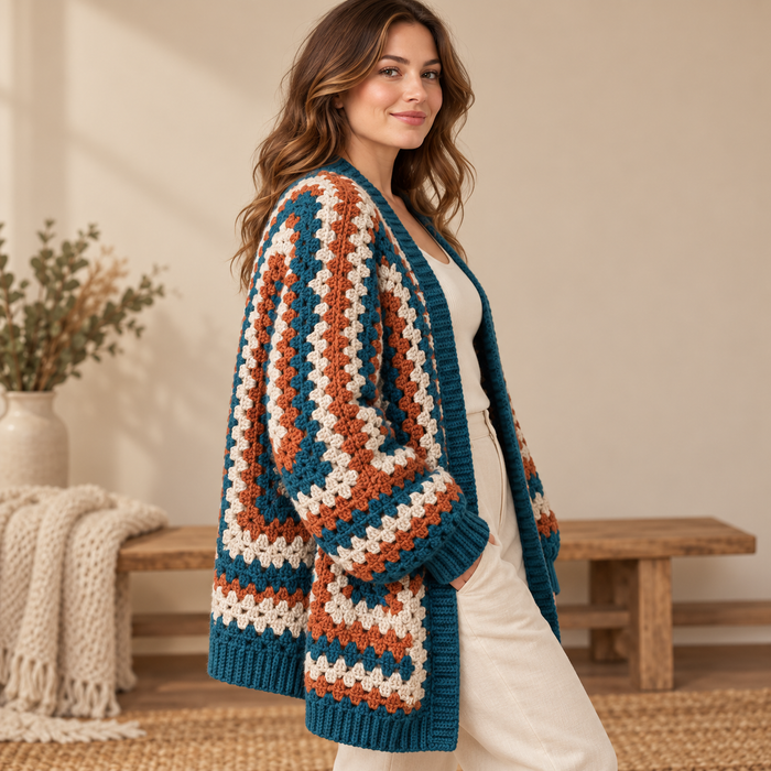 Hexagon Cardigan Crochet Pattern PDF – Modern Hexi Sweater XS–5XL