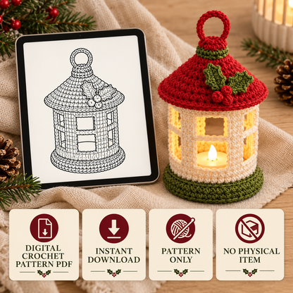 Crochet Christmas Lantern Pattern PDF – Mini LED Holiday Decor
