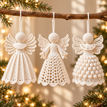 Crochet Angel Ornament Pattern PDF – 3 Christmas Angel Designs