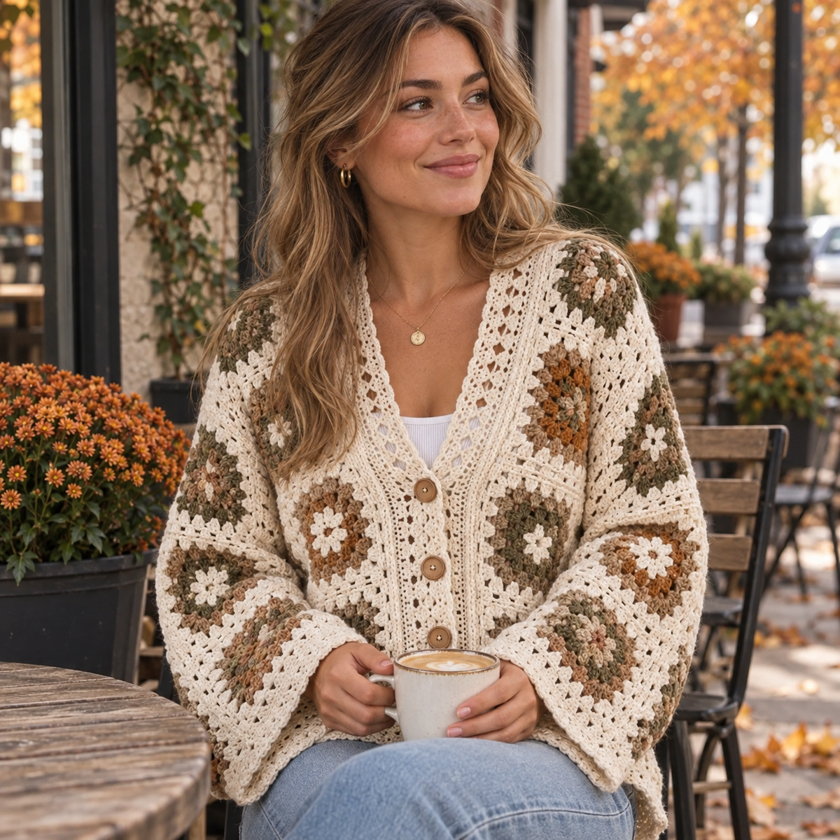 Granny Square Cardigan Crochet Pattern – Oversized Boho Sweater PDF