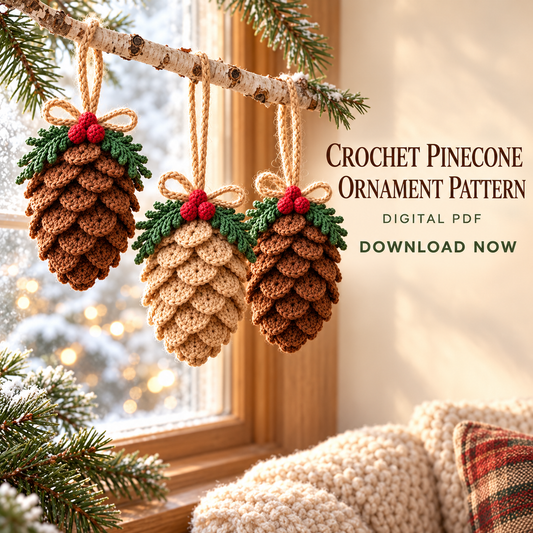 Christmas Pine Cone Crochet Pattern PDF, Rustic Tree Ornament & Holiday Decor