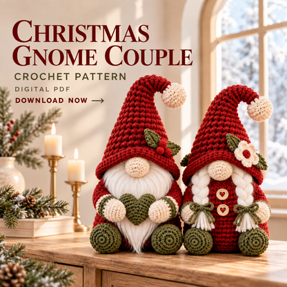 Crochet Christmas Gnome Pattern PDF, Holiday Gnome Couple Amigurumi Decor