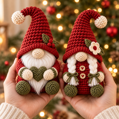 Crochet Christmas Gnome Pattern PDF, Holiday Gnome Couple Amigurumi Decor