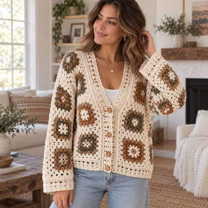 Granny Square Cardigan Crochet Pattern – Oversized Boho Sweater PDF