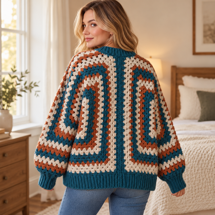 Hexagon Cardigan Crochet Pattern PDF – Modern Hexi Sweater XS–5XL