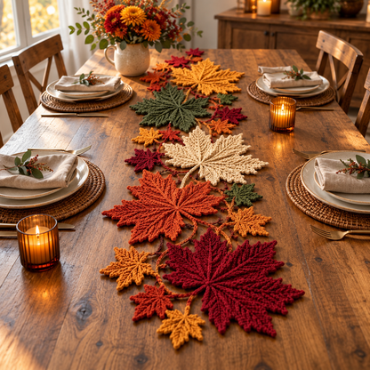 Autumn Maple Leaf Table Runner Crochet Pattern PDF – Fall Table Decor