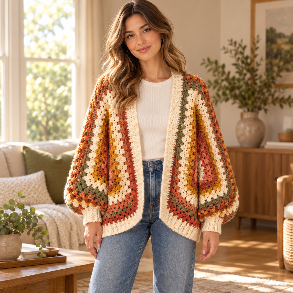 Hexagon Sweater Crochet Pattern PDF – Granny Stitch Oversized Cardigan
