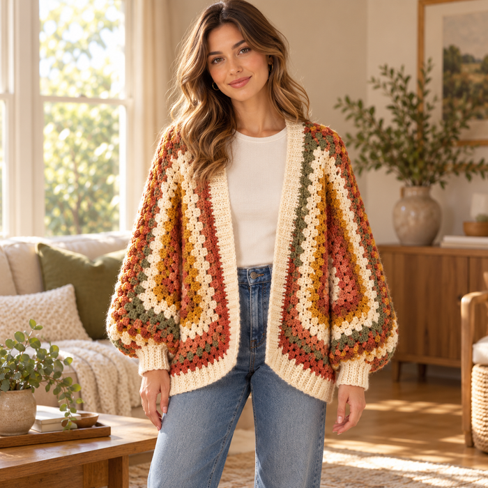 Hexagon Sweater Crochet Pattern PDF – Granny Stitch Oversized Cardigan