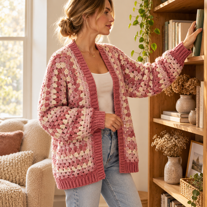 Granny Hexi Cardigan Crochet Pattern, Easy Oversized Hexagon Sweater PDF, XS–5XL
