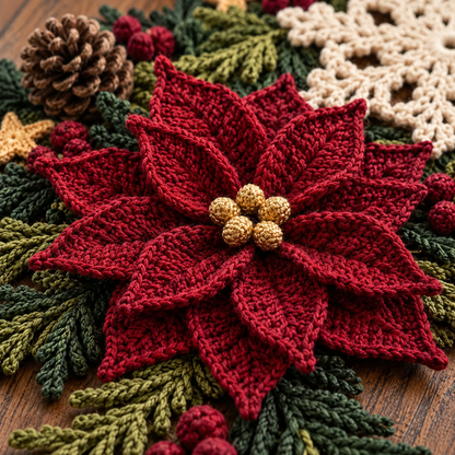 Christmas Crochet Table Runner Pattern PDF, Poinsettia Snowflake Holiday Centerpiece