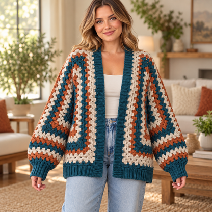 Hexagon Cardigan Crochet Pattern PDF – Modern Hexi Sweater XS–5XL
