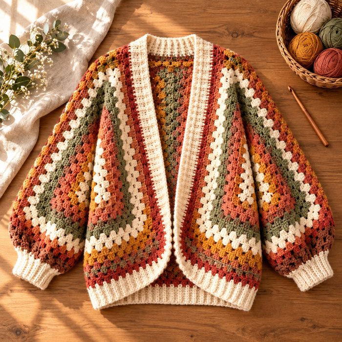 Hexagon Sweater Crochet Pattern PDF – Granny Stitch Oversized Cardigan