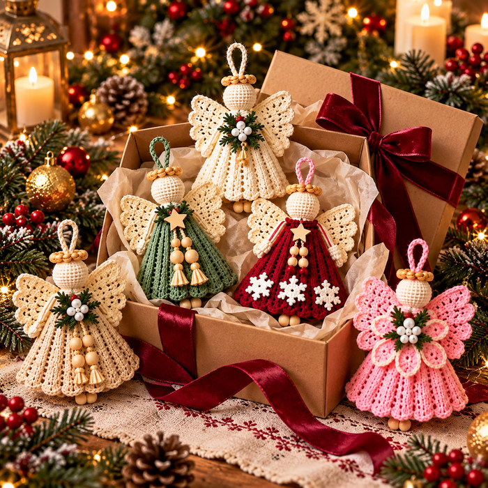 Christmas Angel Crochet Pattern Bundle PDF, 5 Amigurumi Tree Ornament Patterns