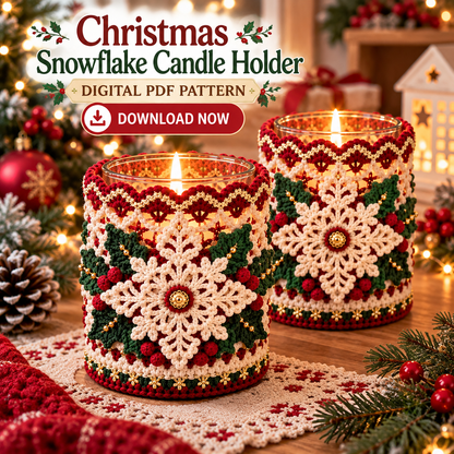 Christmas Snowflake Candle Holder Crochet Pattern PDF | Holiday Jar Sleeve