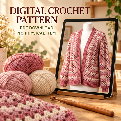 Granny Hexi Cardigan Crochet Pattern, Easy Oversized Hexagon Sweater PDF, XS–5XL