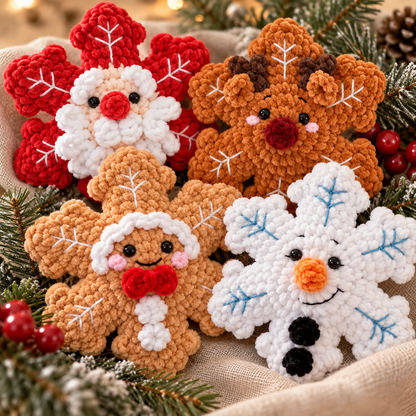 Christmas Snowflake Amigurumi Crochet Pattern, No Sew Santa Gingerbread Reindeer Snowman PDF