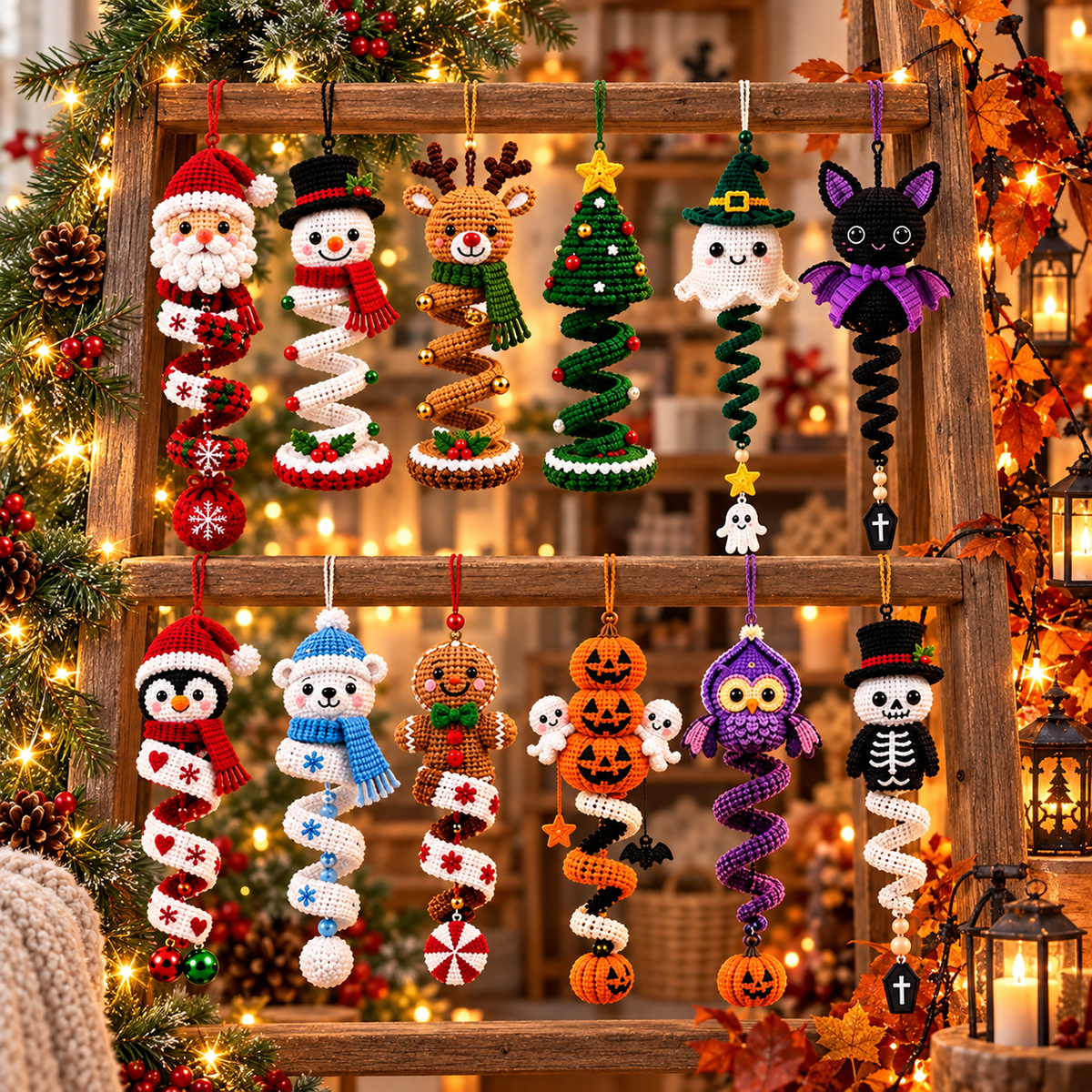 50+ Halloween & Christmas Crochet Spiral Patterns PDF – Holiday Ornament Bundle
