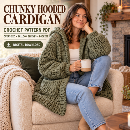 Oversized Hooded Crochet Cardigan Pattern | Chunky Pocket Sweater PDF