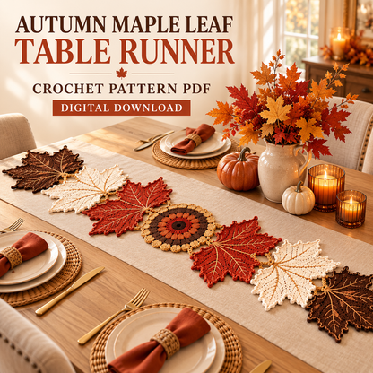 Crochet Maple Leaf Table Runner Pattern | Autumn Fall Home Decor PDF
