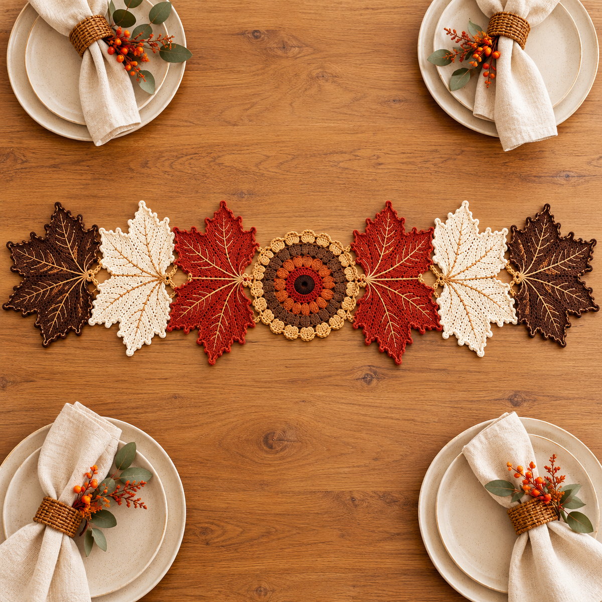 Crochet Maple Leaf Table Runner Pattern | Autumn Fall Home Decor PDF