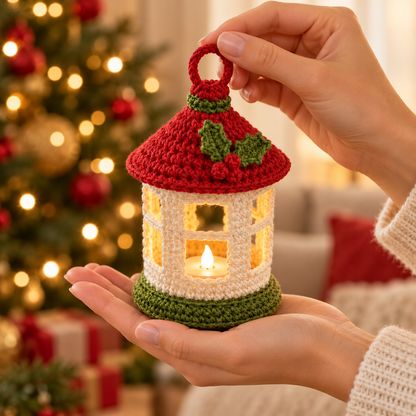 Crochet Christmas Lantern Pattern PDF – Mini LED Holiday Decor