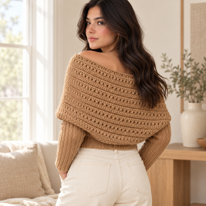 Sleeved Crochet Wrap Pattern PDF, Oversized Scarf Sweater, Women XS–5XL