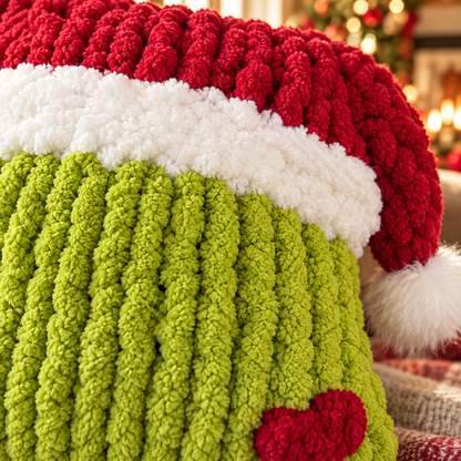 Chunky Hand Knit Grinch Pillow Pattern PDF – Christmas Santa Decor