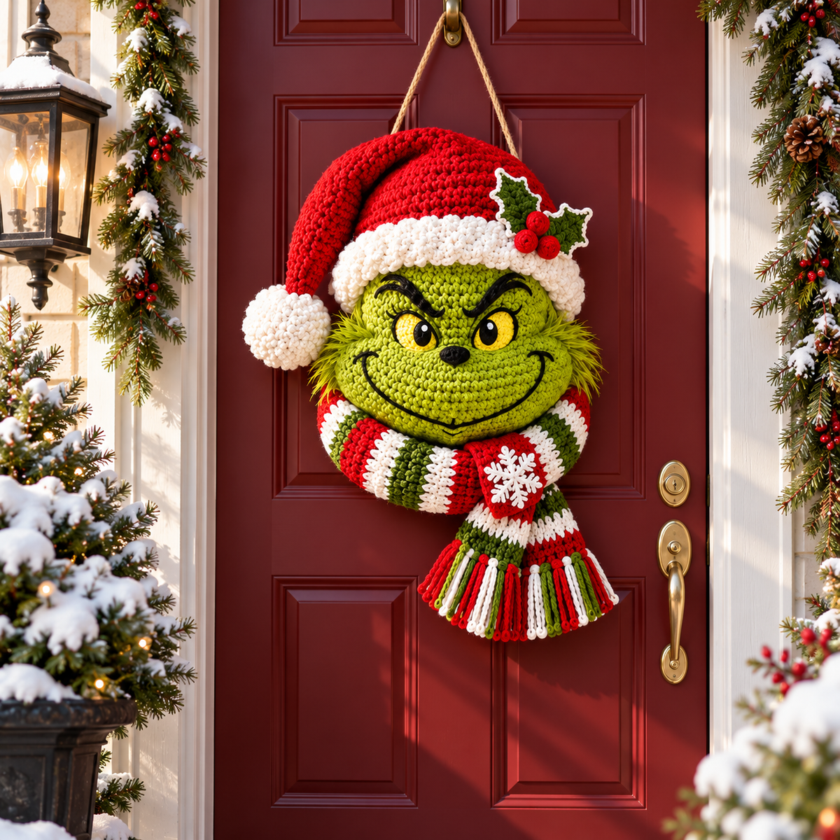 Christmas Grinch Door Hanger Crochet Pattern PDF – Holiday Wreath Decor