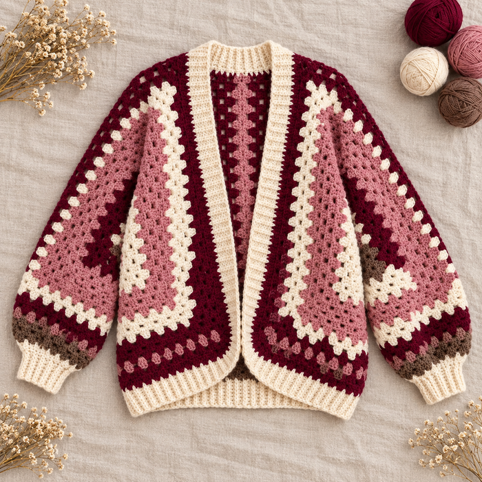 Granny Hexagon Crochet Cardigan Pattern – Oversized Colour Block Sweater PDF, XS–5XL