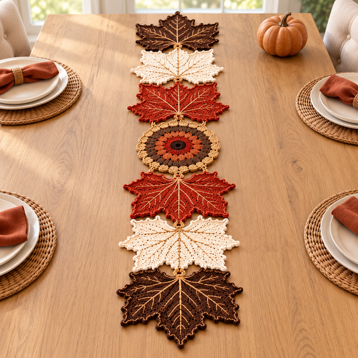 Crochet Maple Leaf Table Runner Pattern | Autumn Fall Home Decor PDF