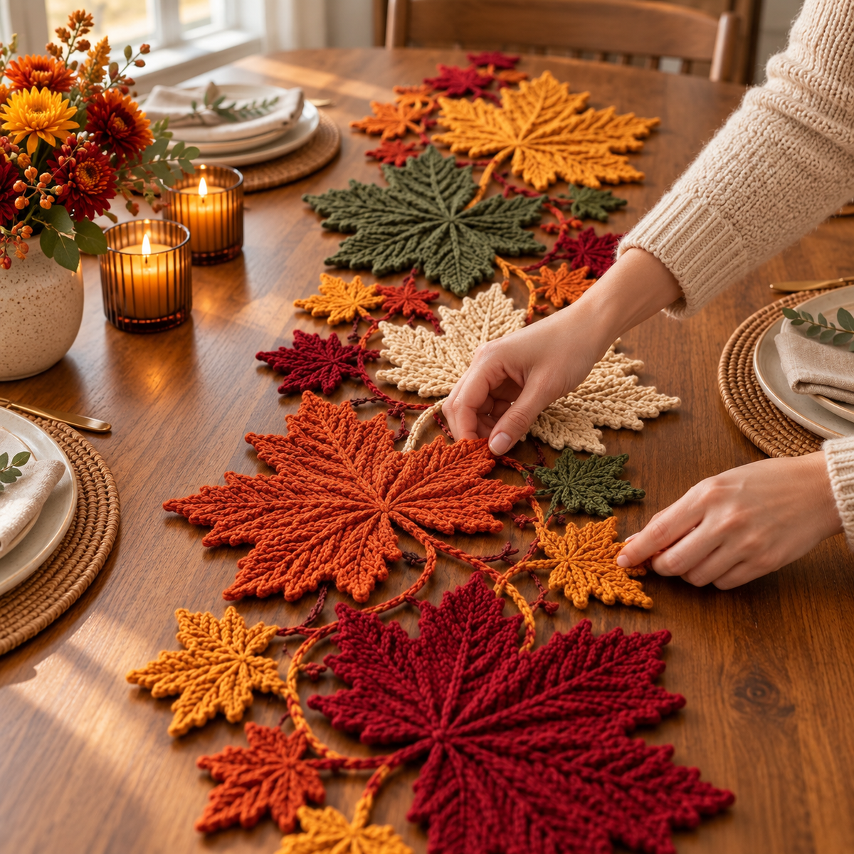 Autumn Maple Leaf Table Runner Crochet Pattern PDF – Fall Table Decor