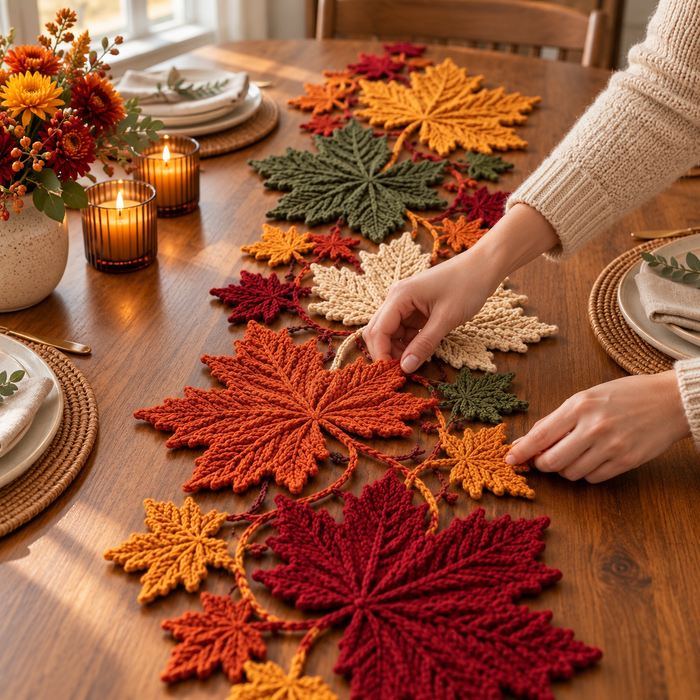 Autumn Maple Leaf Table Runner Crochet Pattern PDF – Fall Table Decor