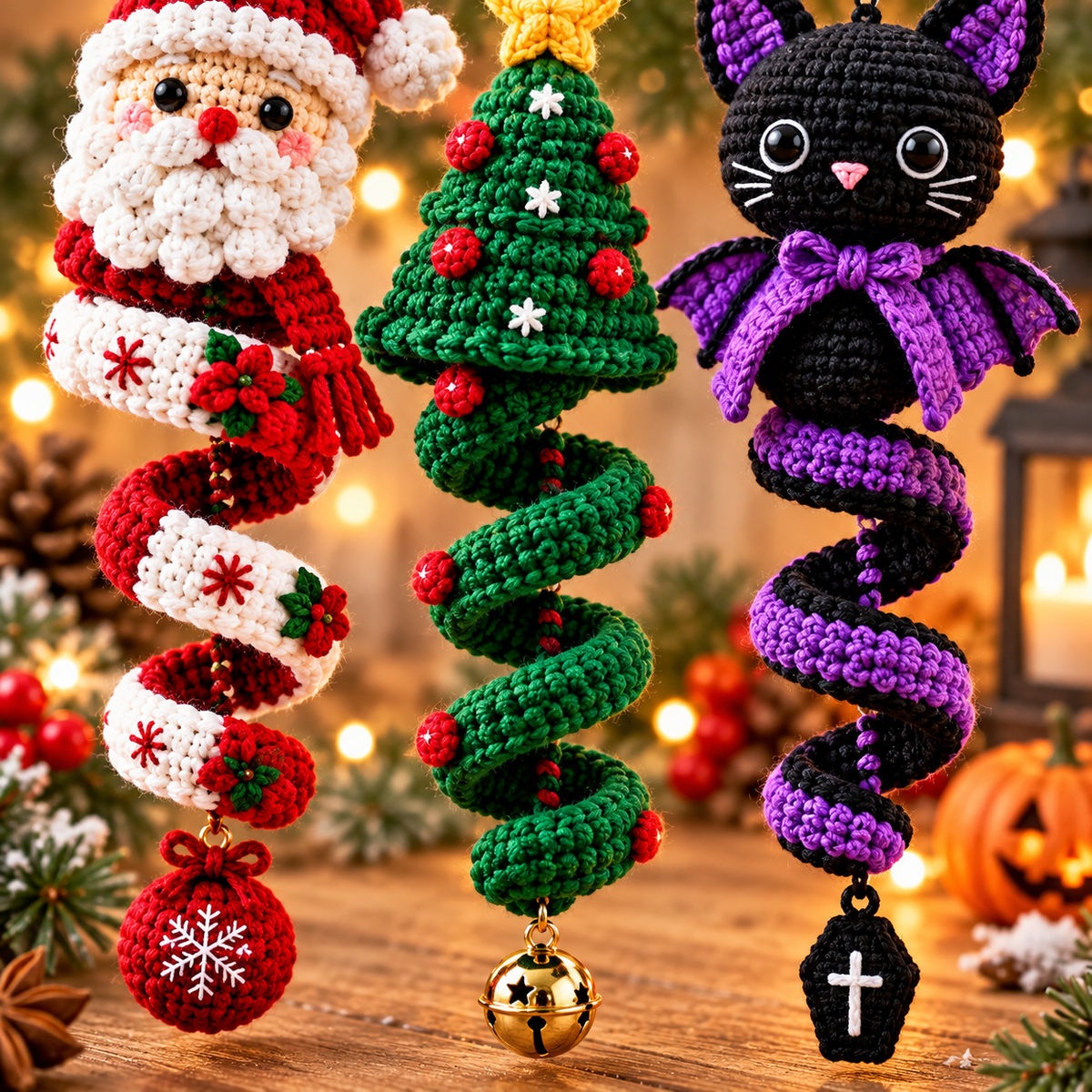 50+ Halloween & Christmas Crochet Spiral Patterns PDF – Holiday Ornament Bundle
