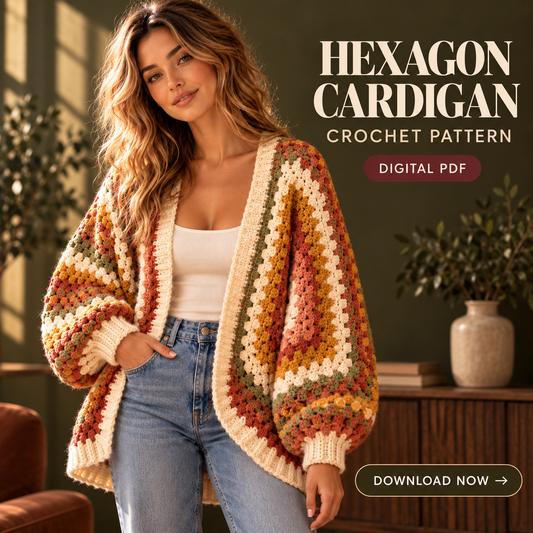 Hexagon Sweater Crochet Pattern PDF – Granny Stitch Oversized Cardigan