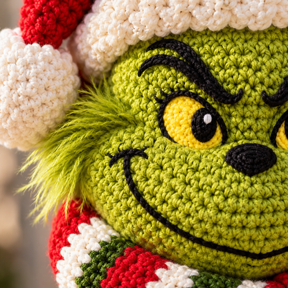 Christmas Grinch Door Hanger Crochet Pattern PDF – Holiday Wreath Decor