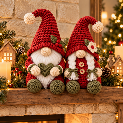 Crochet Christmas Gnome Pattern PDF, Holiday Gnome Couple Amigurumi Decor