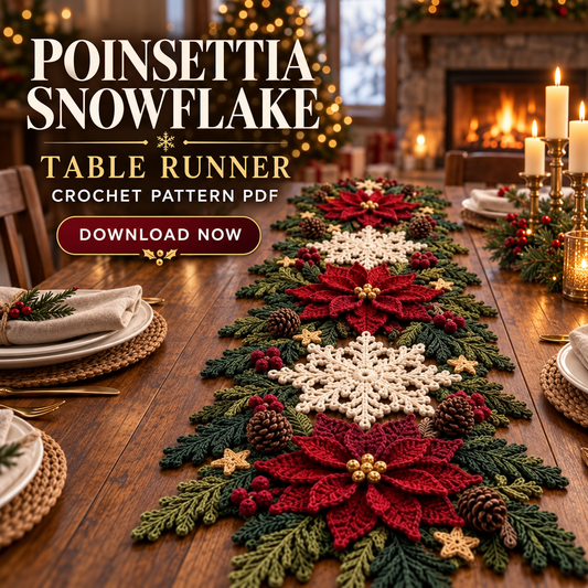 Christmas Crochet Table Runner Pattern PDF, Poinsettia Snowflake Holiday Centerpiece