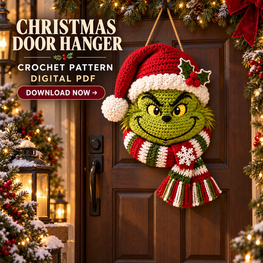 Christmas Grinch Door Hanger Crochet Pattern PDF – Holiday Wreath Decor